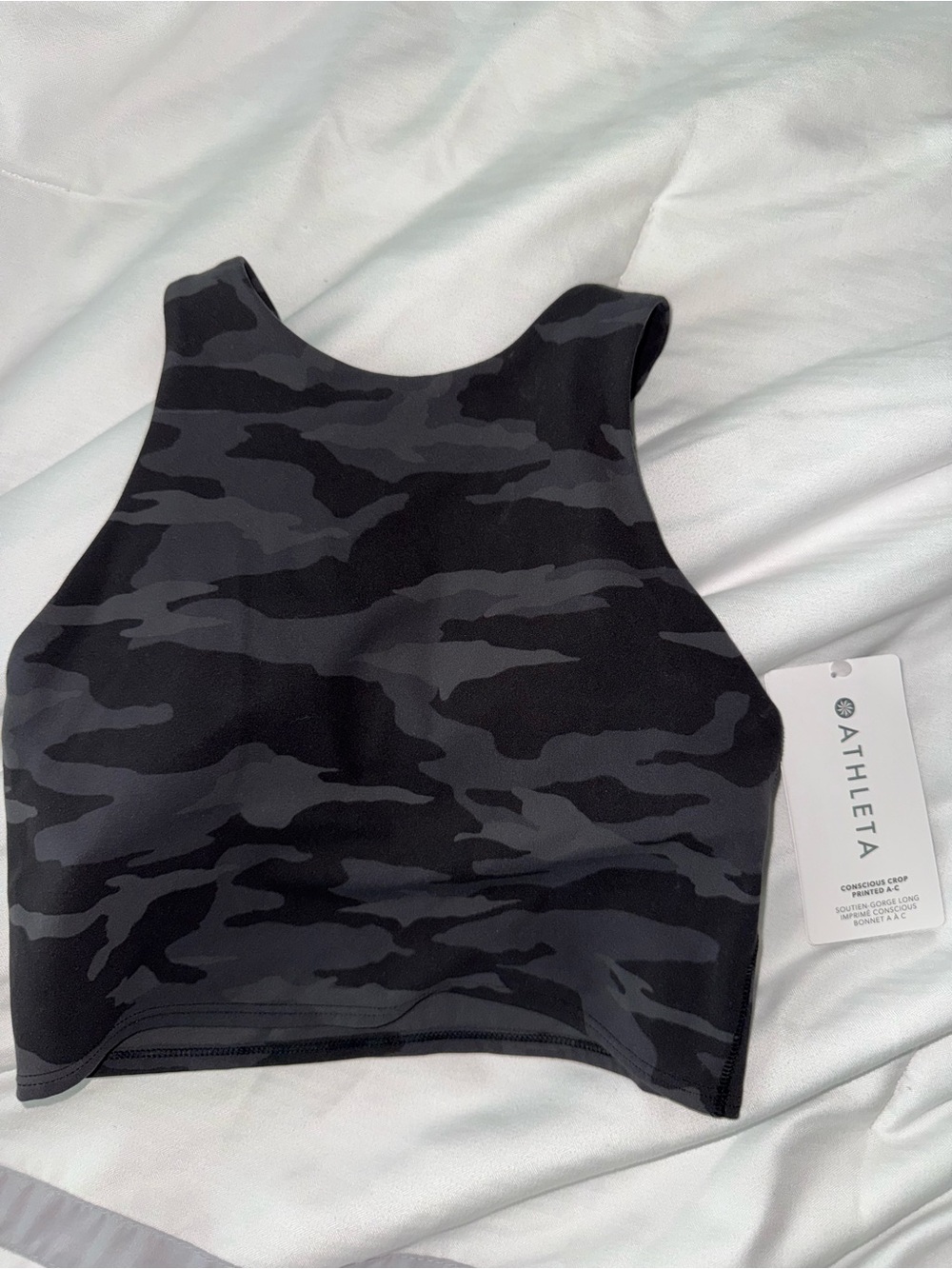 Athleta XS Black & Charcoal Camo Crop Tank